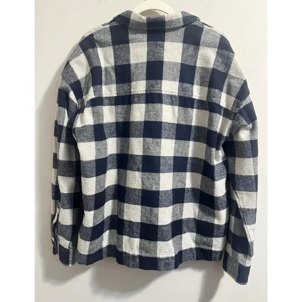 L.L. Bean Signature Chamois Shirt-Jacket Shacket Navy White Plaid Womens L